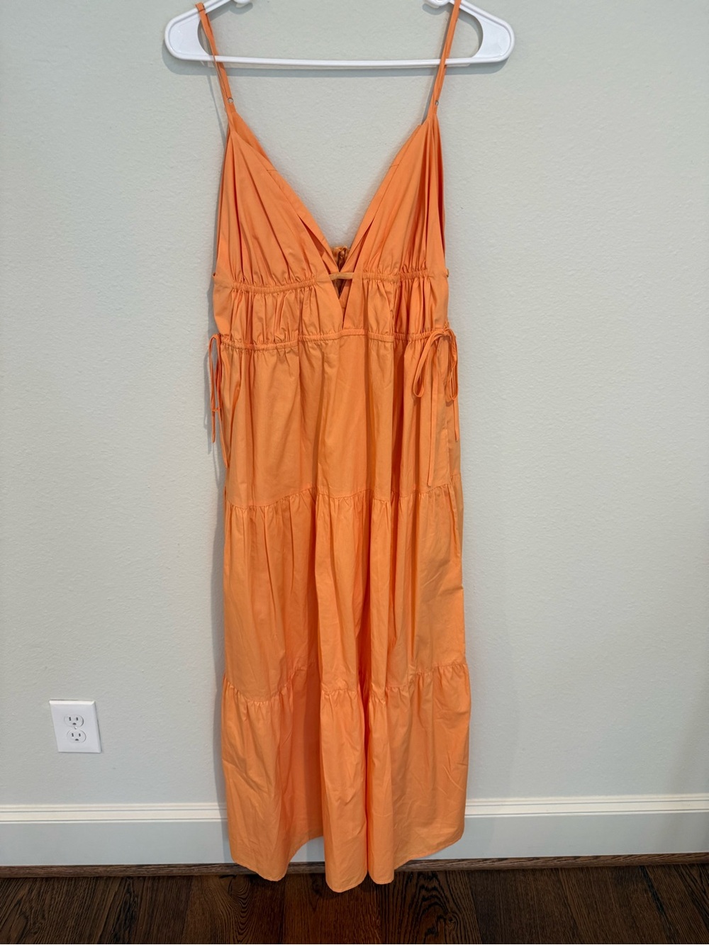 Astr Orange Tiered Spaghetti-Strap Maxi Dress with V-Neck